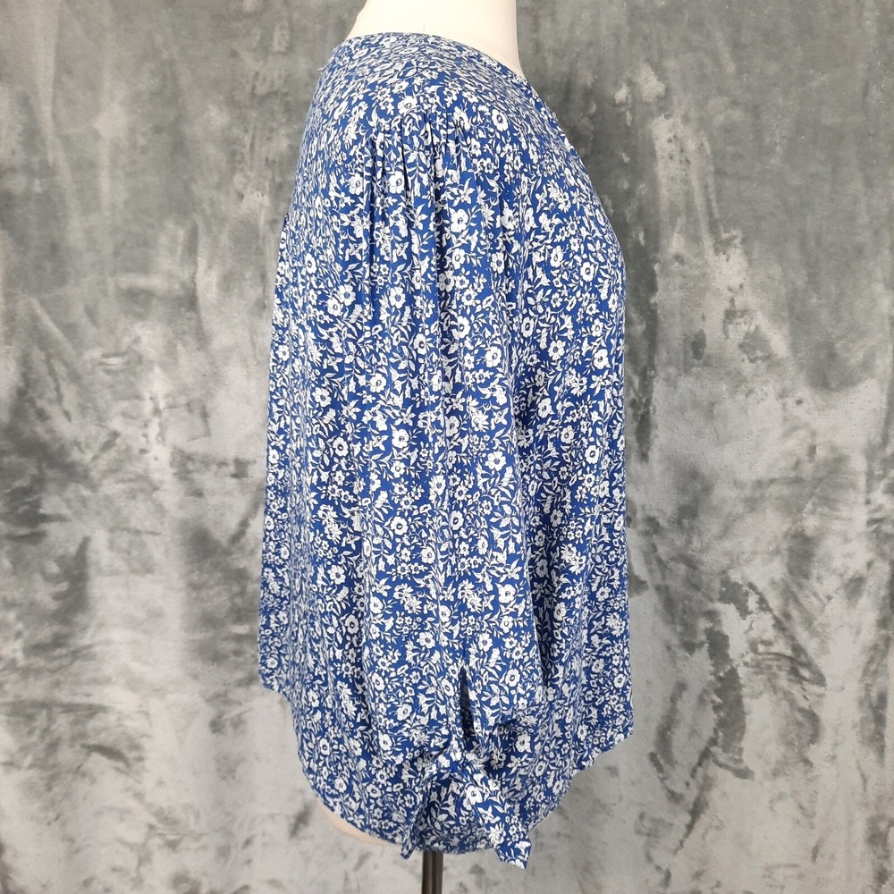 Cynthia Rowley Top Womens 2X Blue White Floral Popover Peasant Coastal Cottage - Picture 6 of 14
